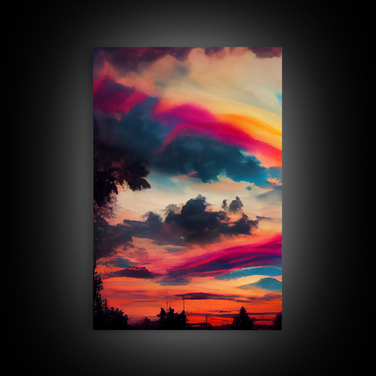 Psychedelic sunset, beautiful colorful wall art, 3 piece canvas print, three piece wall art, living room above the couch art, sun rise art