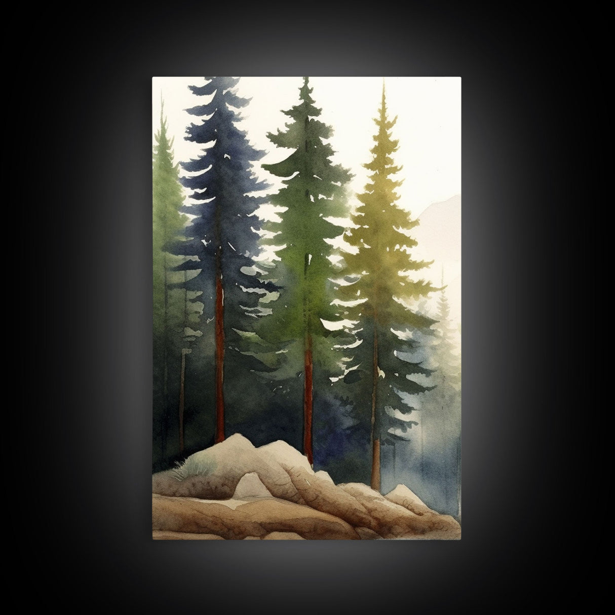 3 Panel Framed Canvas Print Wall Art Set of 3 Emerald Green Mountain Forest Lake Landscape Minimalist Modern Art Nature Wall Decor Pine Tree