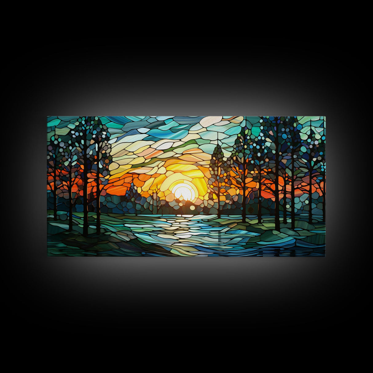 Sunset Art, Abstract Nature Print, Vibrant Art, Mosaic Wall Art, Wall Art, Canvas Print, Wall Hanging, Landscape Art, Unique Wall Decor