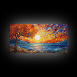 Mosaic Wall Art, Abstract Wall Print, Sunset, Lake Art, Canvas Print, Wall Hanging, Panoramic Art, Dining Room Decor, Realtor Thank You