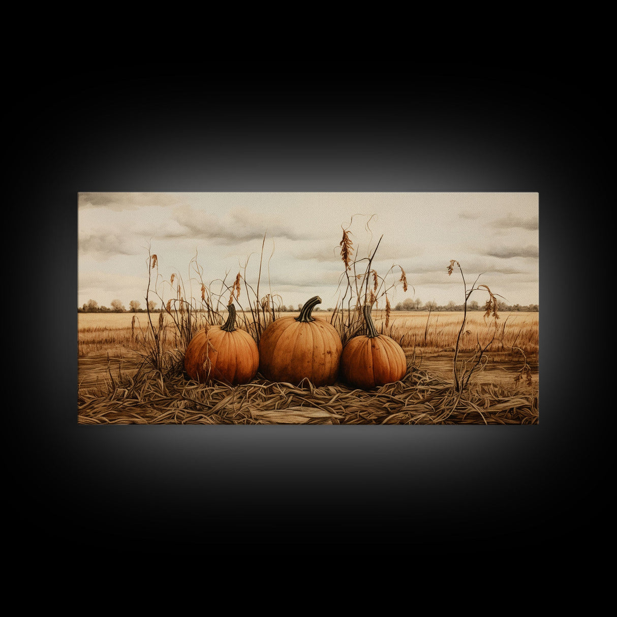 Autumn Wall Art, Pumpkin Decor, Farm Wall Art, Canvas Print, Wall Hanging, Panoramic Art, Farmhouse Wall Decor, Housewarming Gift, RV Decor