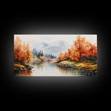 River Wall Art, Watercolor Wall Art, Nature Art, Fall Art, Canvas Print, Wall Hanging, Panoramic Art, Nature Painting, Appreciation Gift