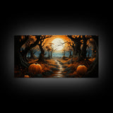 Halloween Wall Decor, Spooky Art Print, Pumpkin Decor, Canvas Print, Wall Hanging, Panoramic Art, Farmhouse Wall Art, Ranch House Decor