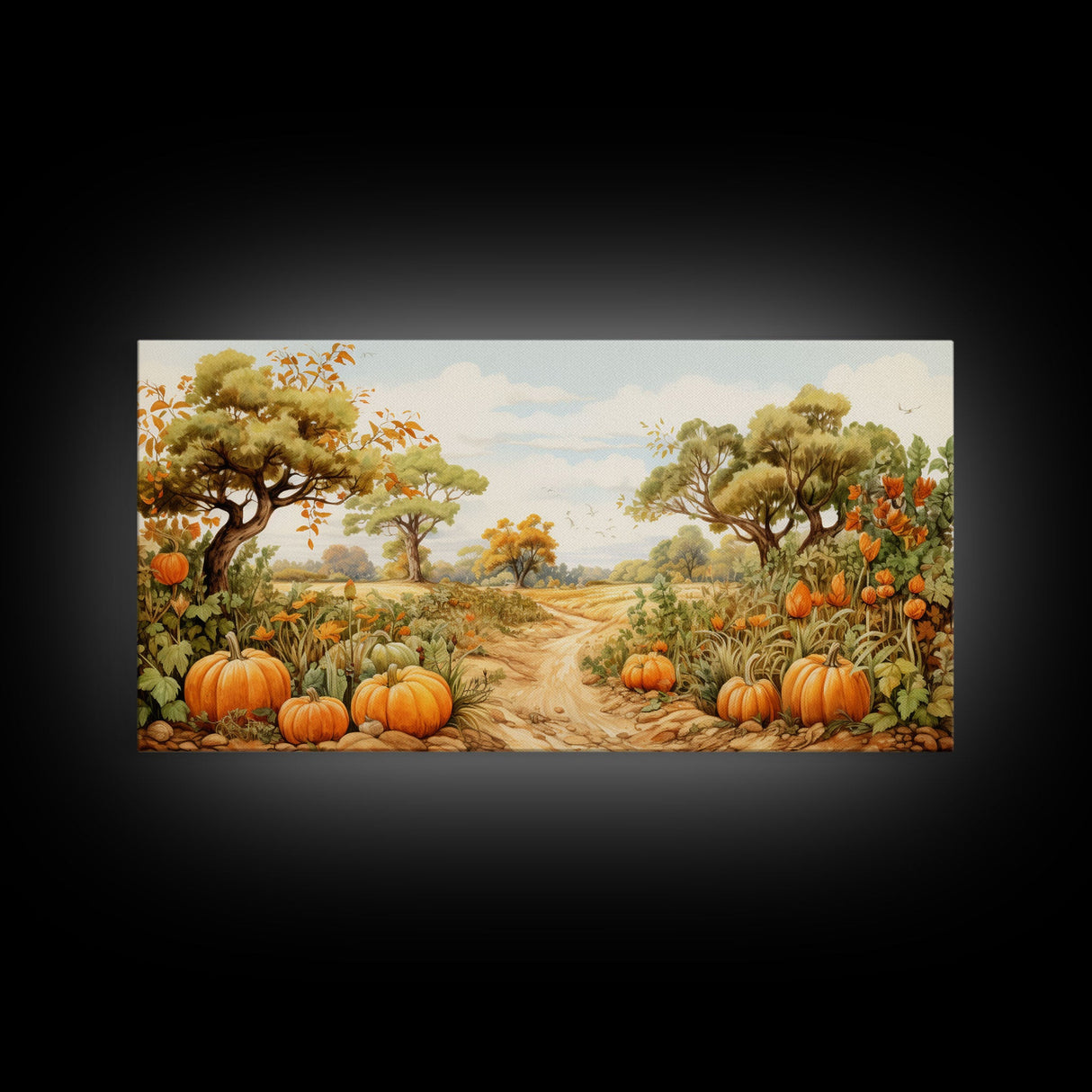 Fall Wall Art, Pumpkin Decor, Nature Wall Art, Canvas Print, Wall Hanging, Panoramic Art, Living Room Prints, Country Home Wall Art, RV Art