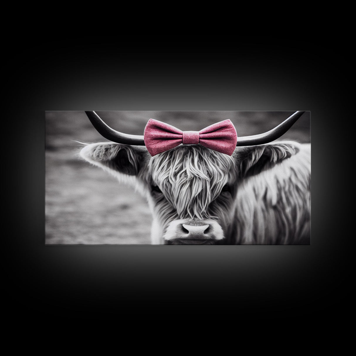 Highland cattle canvas, wall art, Farmhouse decor, Cute Cow Black White print Rustic wall decor Animals painting Scottish cow wall art