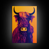 Highland Cow Portrait Wall Art Canvas Print - Majestic Animal in Nature Vibrant Artwork