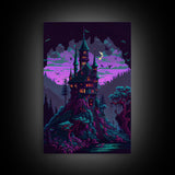 Transylvania Art, Cool Medieval castle 8 bit pixel art, fantasy art, framed canvas print, Cool castle art