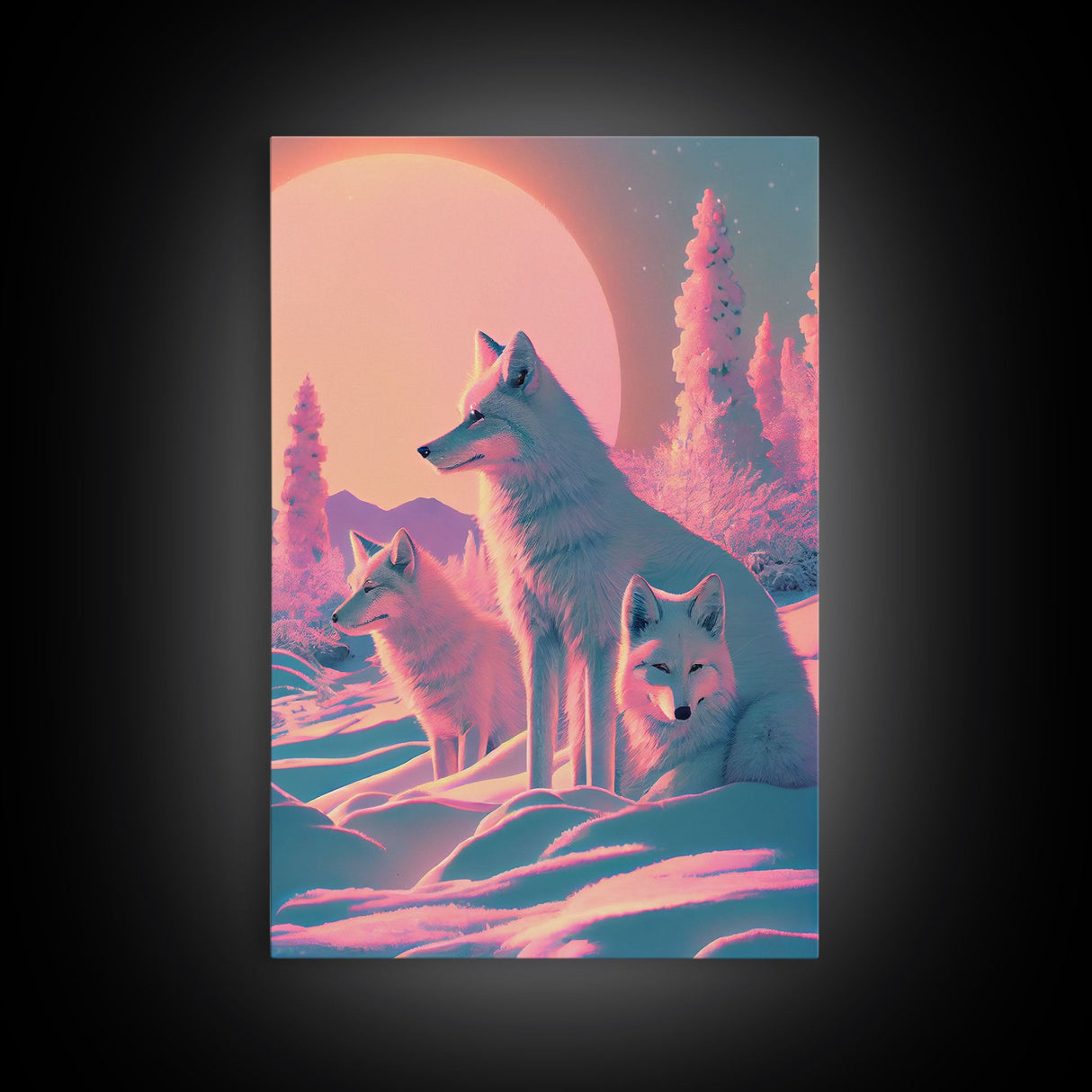 Cute Arctic Fox Art, animal prints, framed canvas print wall art, vaporwave aesthetic soothing art