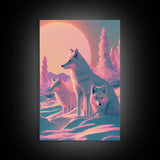 Cute Arctic Fox Art, animal prints, framed canvas print wall art, vaporwave aesthetic soothing art