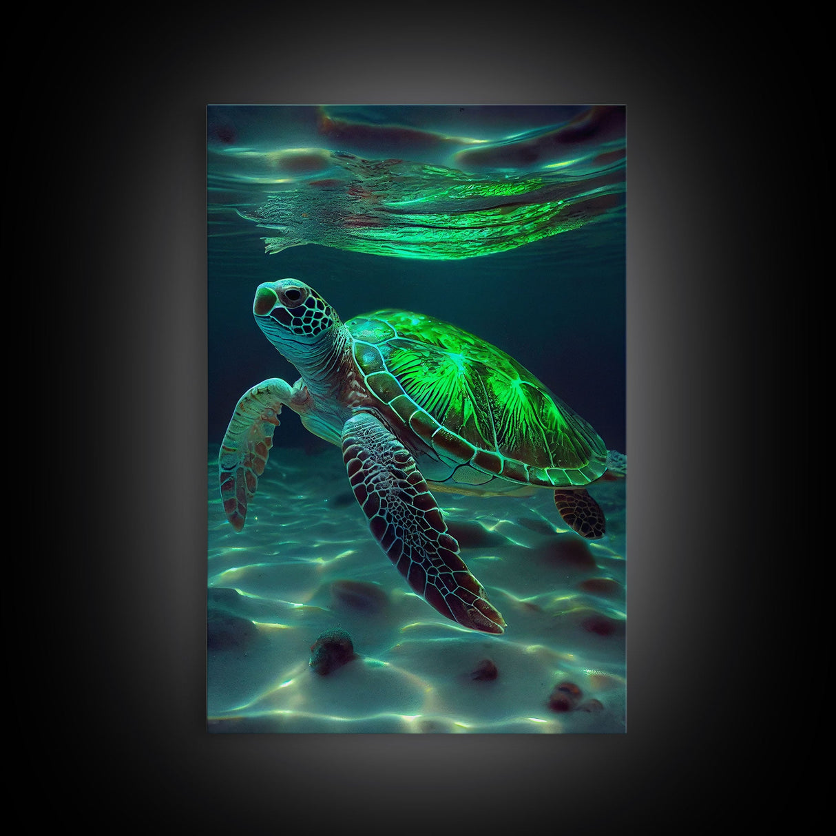 Cute Sea Turtles swimming in the ocean, sea turtle wall decor, framed canvas print