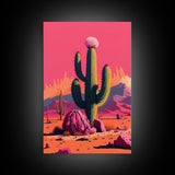 Mexico Cactus Art, Synthwave Pink Art, Framed Canvas Print, Southwest Saguaro Cactus Succulent Art, Western Decor