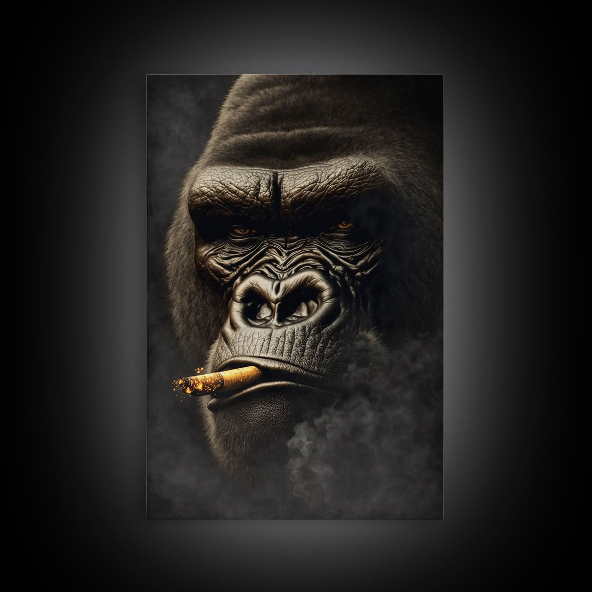 Smoking Gorilla canvas framed wall art, Gorilla Smoking print, Animal Print, Monkey Canvas print, Wall Decor