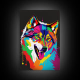 He's kinda cute when he's mad! Wolf art, Framed Canvas Print, Unique Pop Art Style Animal Print