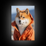 Shiba Inu Wall Print, Dog Wall Art, Animal Art, Orange Jacket, Funny Wall Art, Framed Wall Art, Framed Canvas, Wall Print, Wall Canvas