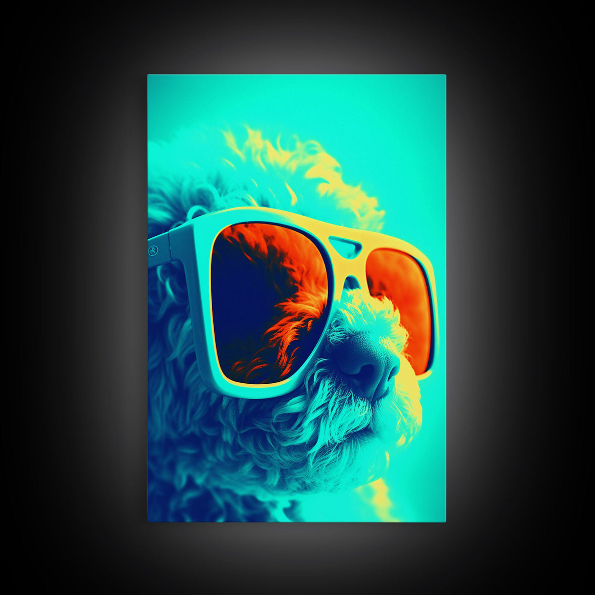 Poodle Abstract Wall Print, Teal Lighting, Dog Print, Dog Portrait, Dog Art Print, Framed Wall Art, Framed Canvas, Wall Print, Wall Canvas