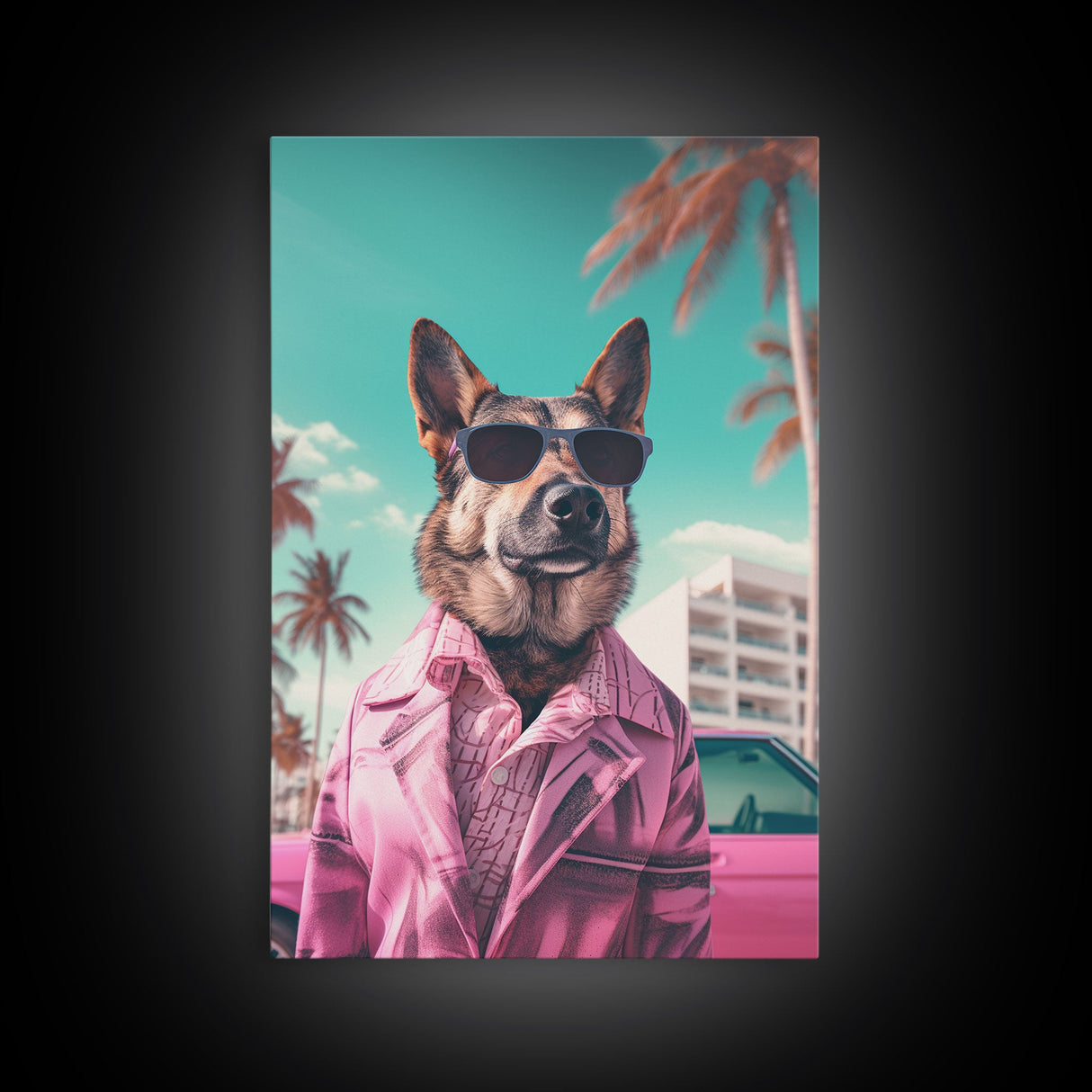 German Shepherd Pink Suit Wall Print, Animal Wall Art, Dog Portrait, Dog Art Print, Framed Wall Art, Framed Canvas, Wall Print, Wall Canvas