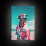 Chihuahua In Pink Shirt Sunglasses Wall Print, Beach Art, Dog Print, Dog Portrait, Framed Wall Art, Framed Canvas, Wall Print, Wall Canvas