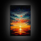 Abstract sunset and clouds canvas print, beautiful oil painting print, nature and landscape wall art, ready to hang