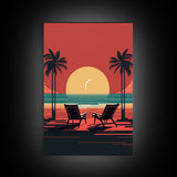 Outrun Style Midcentury Modern Wall Art, Framed Canvas Prints, Triptych Wall Art, 3 Panel Canvas Art, Retro Synthwave Beach Vibes Art