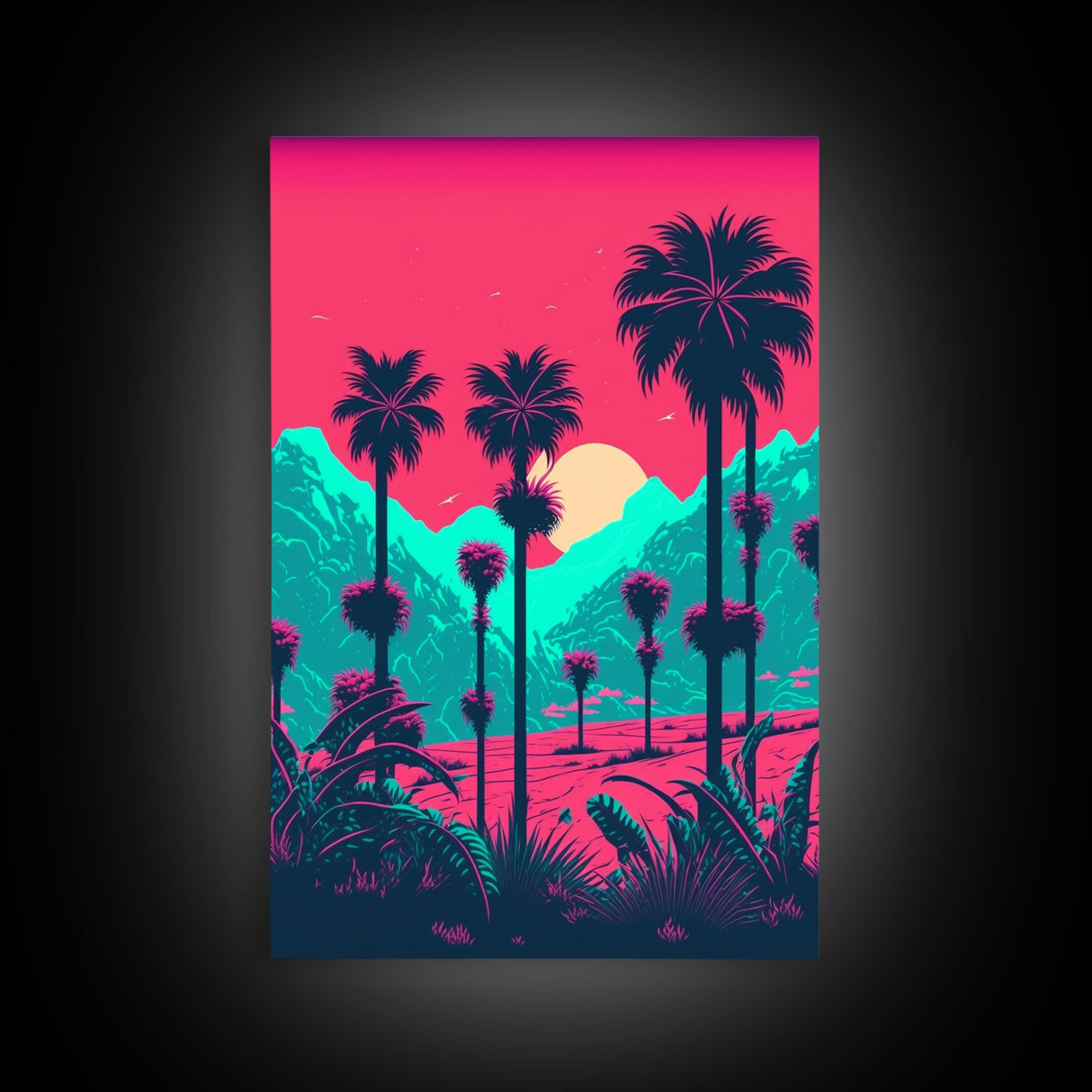 California Desert Art, Retro / Vaporwave / Synthwave 80s Vibes 3 Piece Canvas Prints, Game Room Art, Living Room / Bed Room Retro Decor