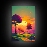 Triptych 3 panel Wall Art, Framed Canvas Prints, Synthwave Landscape Decor, MCM 80s Vibes Retro Style 3 Piece Art