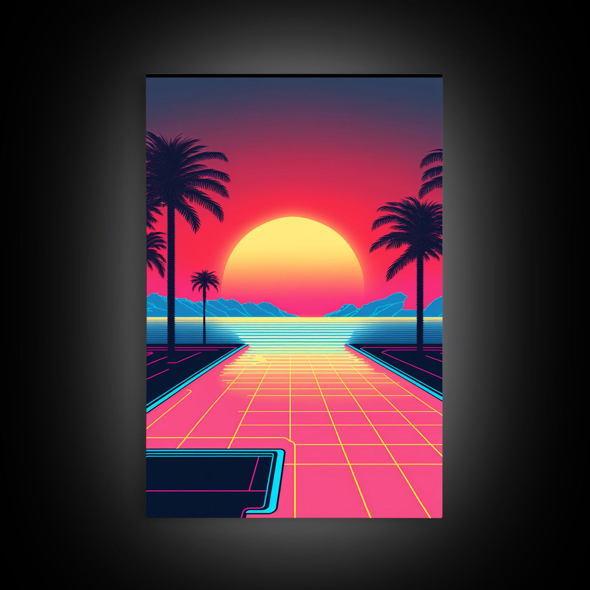 Retro 80s Style Art, 3 Panel Framed Canvas Prints, Canvas Wall Art, Synthwave / Vaporwave Aesthetic Retro Style Wall Art