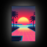 Retro 80s Style Art, 3 Panel Framed Canvas Prints, Canvas Wall Art, Synthwave / Vaporwave Aesthetic Retro Style Wall Art