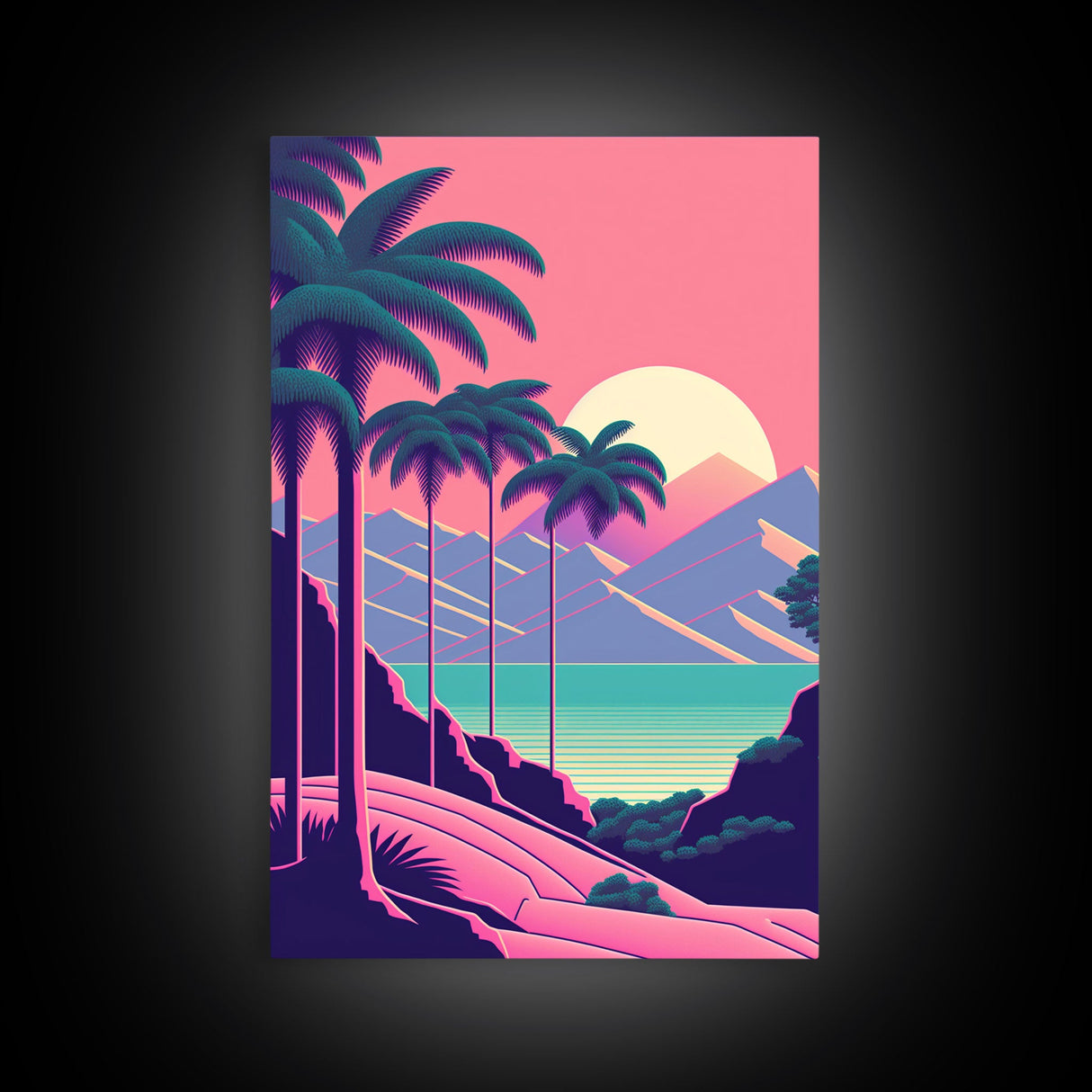 Retro 80s Style Art, 3 Panel Framed Canvas Prints, Canvas Wall Art, Synthwave / Vaporwave Aesthetic Retro Style Wall Art, Pink Wall Decor