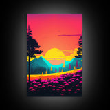 Retro Synthwave Style 80s Vibes Art, 3 Panel Canvas, Triptych Art, Framed Canvas Prints, Sunset, Pink Hues, Pastel Art, Vaporwave Decor