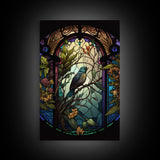 Wall Art, Bird in Stained Glass, Western Blue Bird, Bird Watcher Art, Wall Decor, Framed Canvas Print, Framed Wall Art, Gift