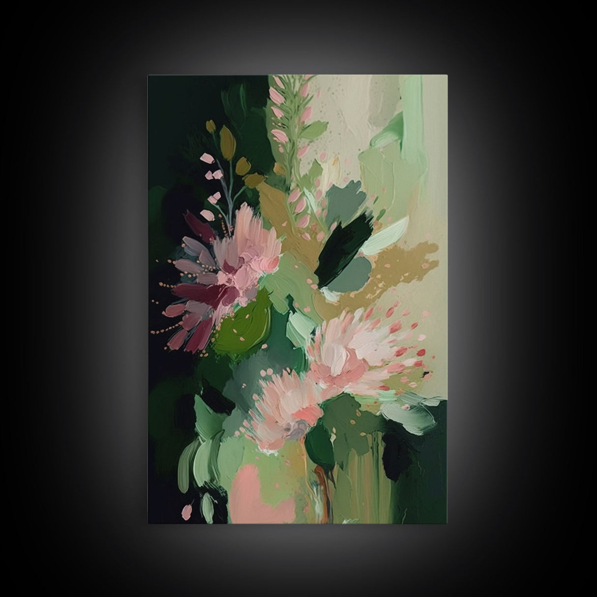 Wall Art, Abstract Flowers Oil Painting Canvas Print, Large Modern Pink Floral Painting, Framed Canvas Art, Boho Living Room Wall Art Decor