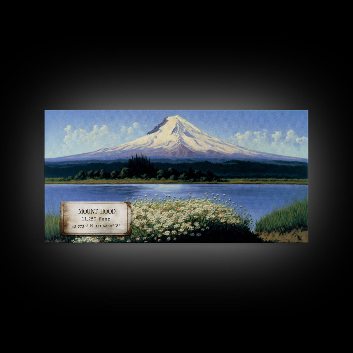 Mount Hood, Oregon Mountains, Travel Poster Wall Art, Framed Canvas Print, American Mountains, Mountain Landscape Painting