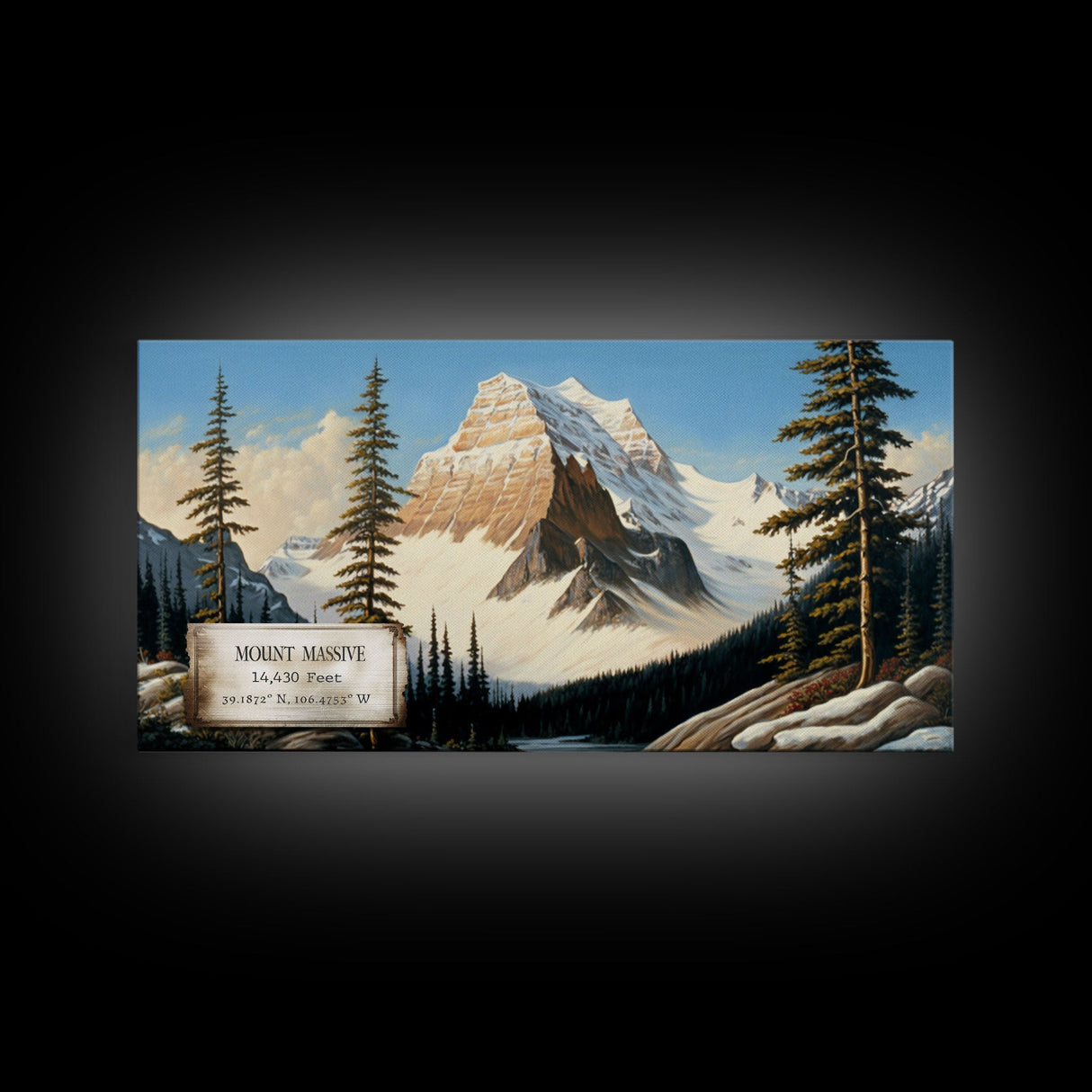 Mount Massive, Rocky Mountains, Travel Poster Wall Art, Framed Canvas Print, American Mountains, Mountain Landscape Painting