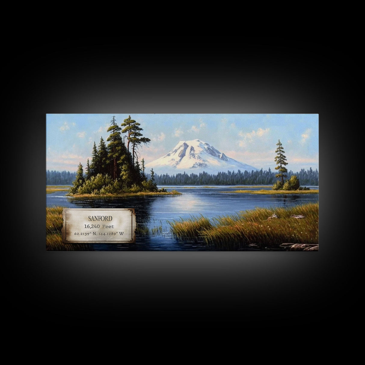 Mount Sanford, Mountains of Alaska, Travel Poster Wall Art, Framed Canvas Print, American Mountains, Mountain Landscape Painting