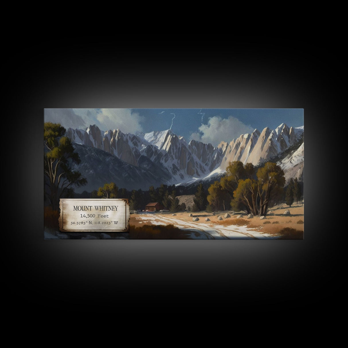 Mount Whitney, Mountains of California, Travel Poster Wall Art, Framed Canvas Print, American Mountains, Mountain Landscape Painting