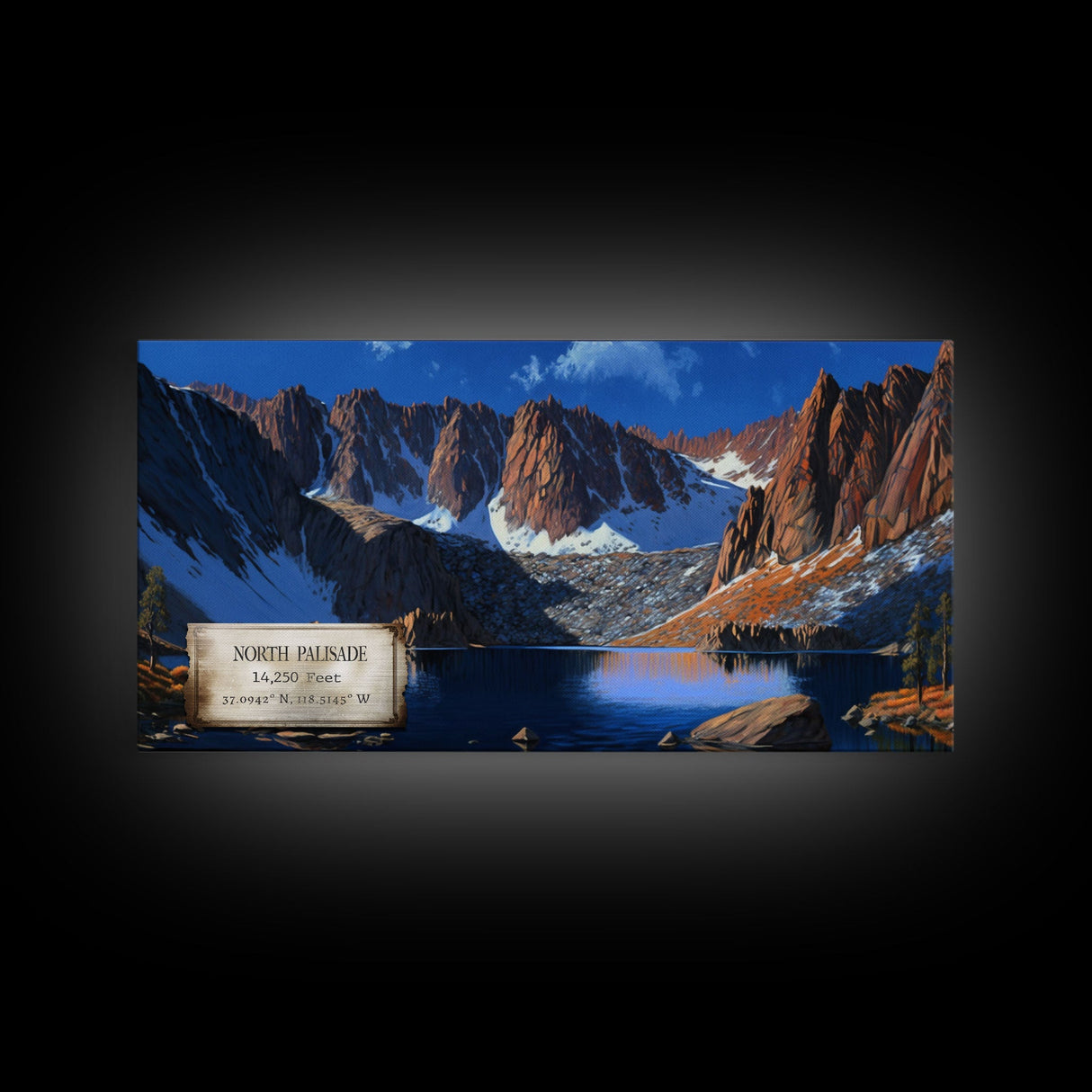 North Palisade, Mountains of California, Travel Poster Wall Art, Framed Canvas Print, American Mountains, Mountain Landscape Painting