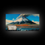 Mount Redoubt, Volcanos of Alaska, Travel Poster Wall Art, Framed Canvas Print, American Mountains, Mountain Landscape Painting