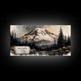 Mount Rainier, Travel Poster Wall Art, Framed Canvas Print, American Mountains, Mountain Landscape Painting