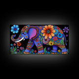 Elephant Art, Wall Art, Framed Canvas Print, Canvas Art, Indian Style Abstract Elephant With Flowers