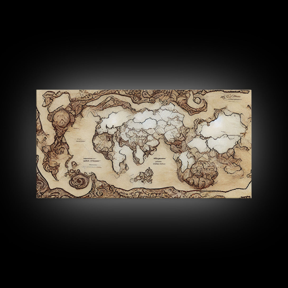 Abstract fantasy world map, canvas print, middle earth style, wall art for nerds like me