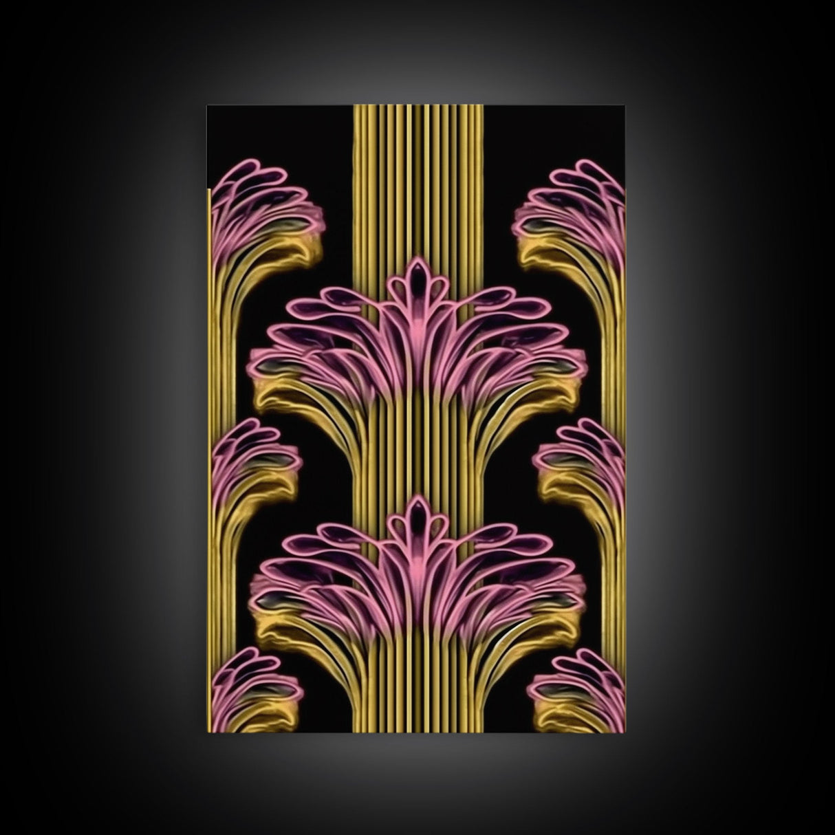 Art Deco Pattern Wall art - Framed Canvas Print - Art Deco - Black art - Bright colors - Pink & gold art - Office decor - Abstract nature