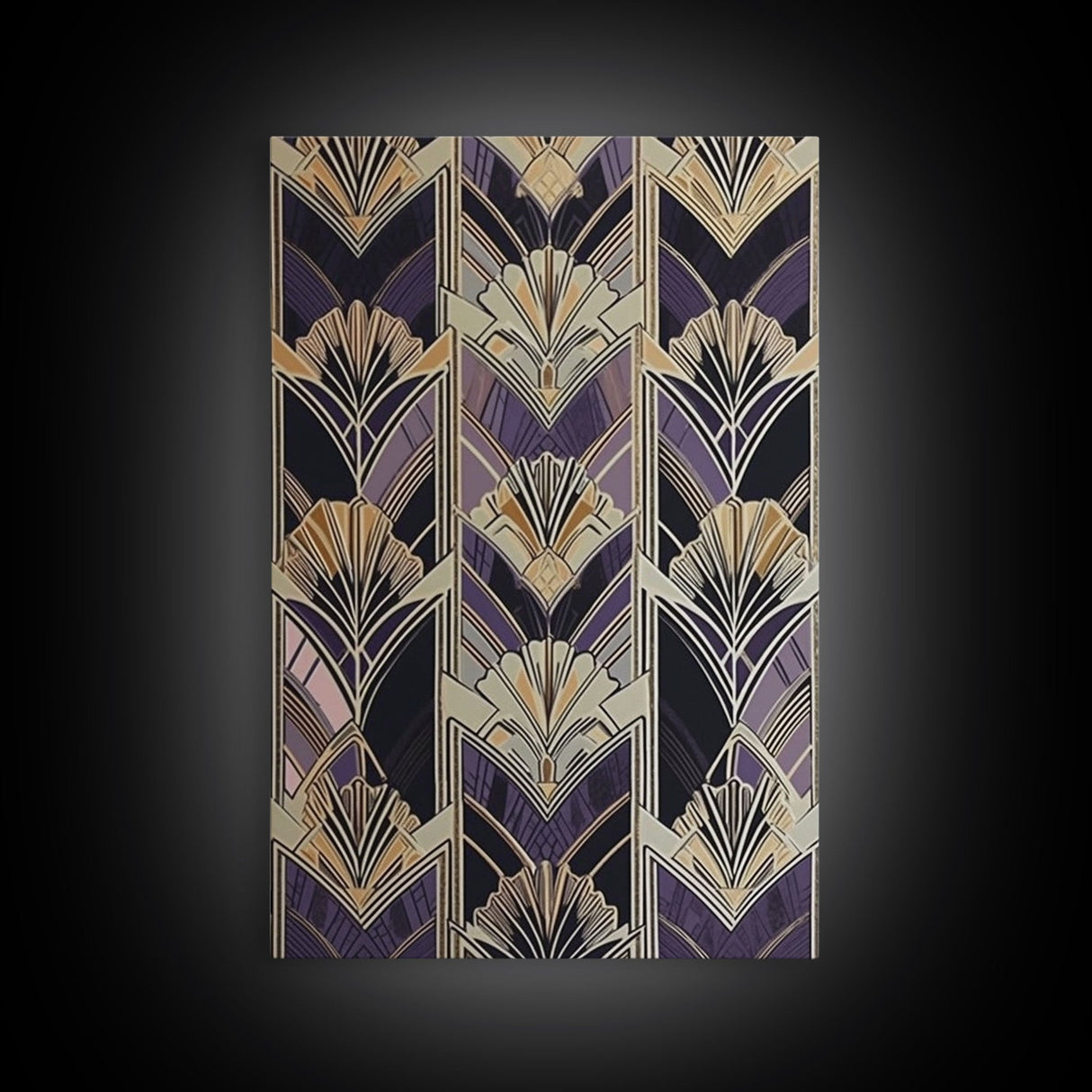 Art Deco Pattern Wall art, Framed Canvas Print, Art Deco, Pattern art, Yellow & purple art, Stained glass art, Abstract nature, Office decor