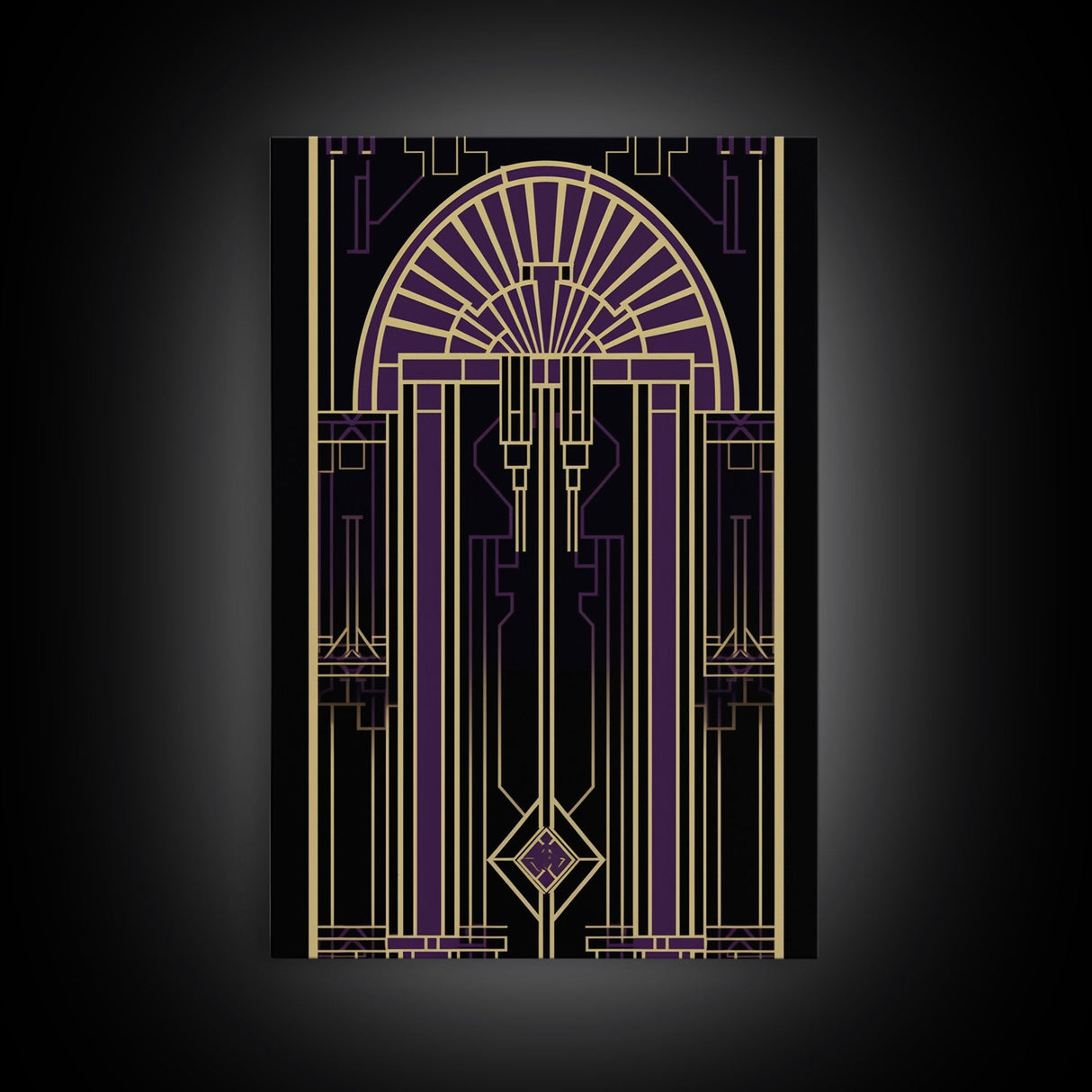 Art Deco Wall art, Framed Canvas Print, Art Deco, Gold & purple art, Living room art, Stained glass art, Office decor, Abstract art