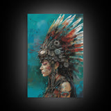 Steam Punk Native American Headdress, Framed Canvas Print, Abstract Art, Native American Futurism Art