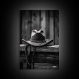 Cowboy Hat Print, Western Wall Art, Black And White, Minimalist Art, Wall Decor, Canvas Art, Wall Art, Framed Canvas Wall Decor