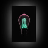 3D Light Bulb Wall Art, Neon Lights Art, Teal, Pink, Minimalist Print, Wall Decor, Canvas Print, Wall Art, Framed Canvas