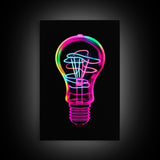 3D Light Bulb Wall Art, Neon Lights Art, Vibrant Art, Minimalist Print, Wall Decor, Canvas Print, Wall Art, Framed Canvas