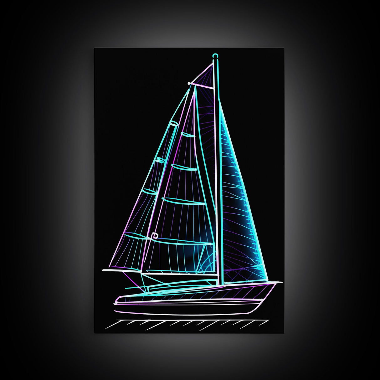 Teal Sail Boat Wall Decor, Ocean Art Print, Line Art, Minimalist Print, Wall Decor, Canvas Print, Wall Art, Framed Canvas