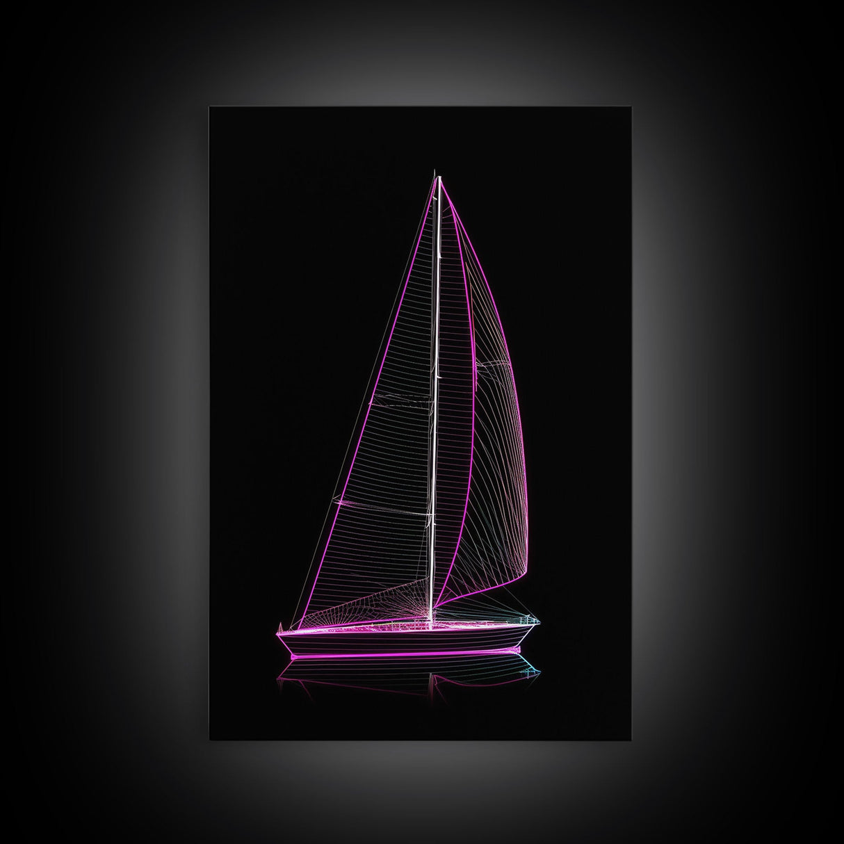 Synthwave Sail Boat Wall Decor, Ocean Art Print, 3D Art, Purple, Minimalist Print, Wall Decor, Canvas Print, Wall Art, Framed Canvas