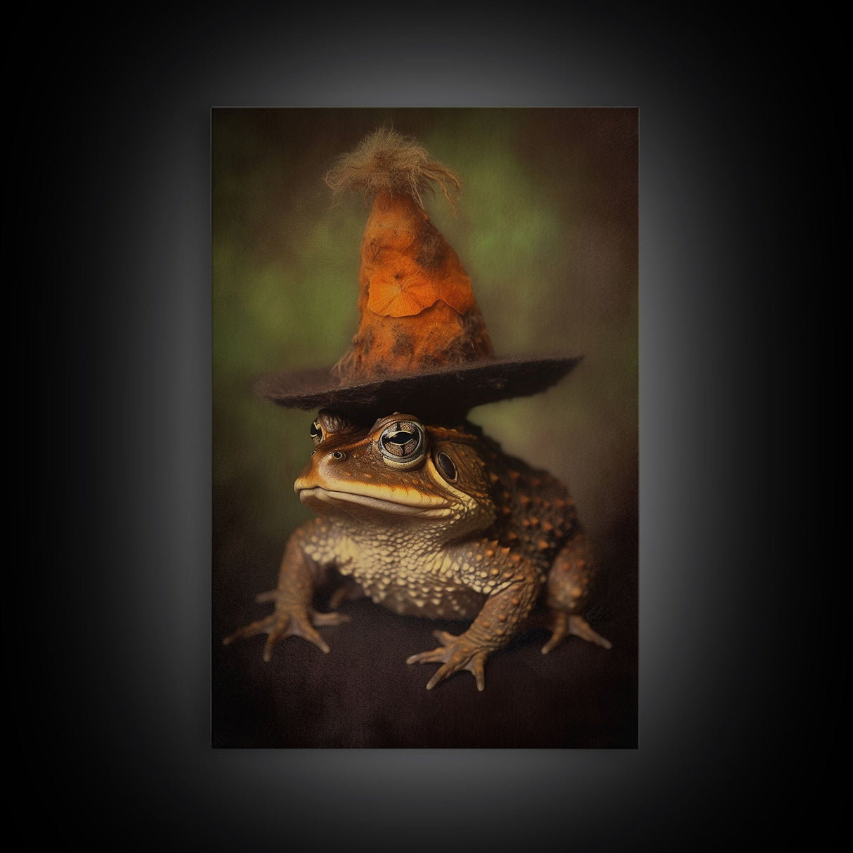 Frog Wall Art, Frog Wearing Witch Hat, Funny, Animal Wall Art, Nature, Modern Print, Wall Decor, Canvas Print, Wall Art, Framed Canvas